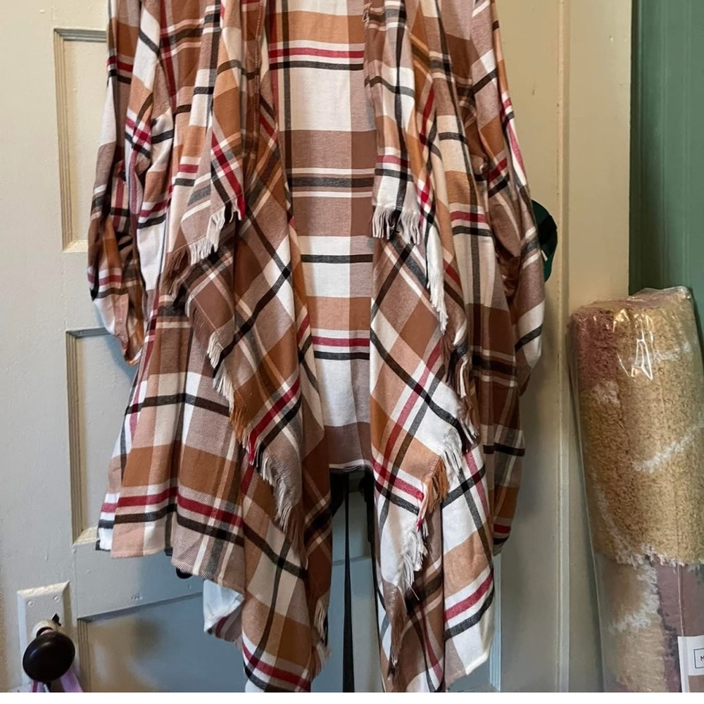 Maurices Brown and Cream Cape with Relaxed Plaid Design
